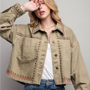Zara Green Embroidered Women's Jacket